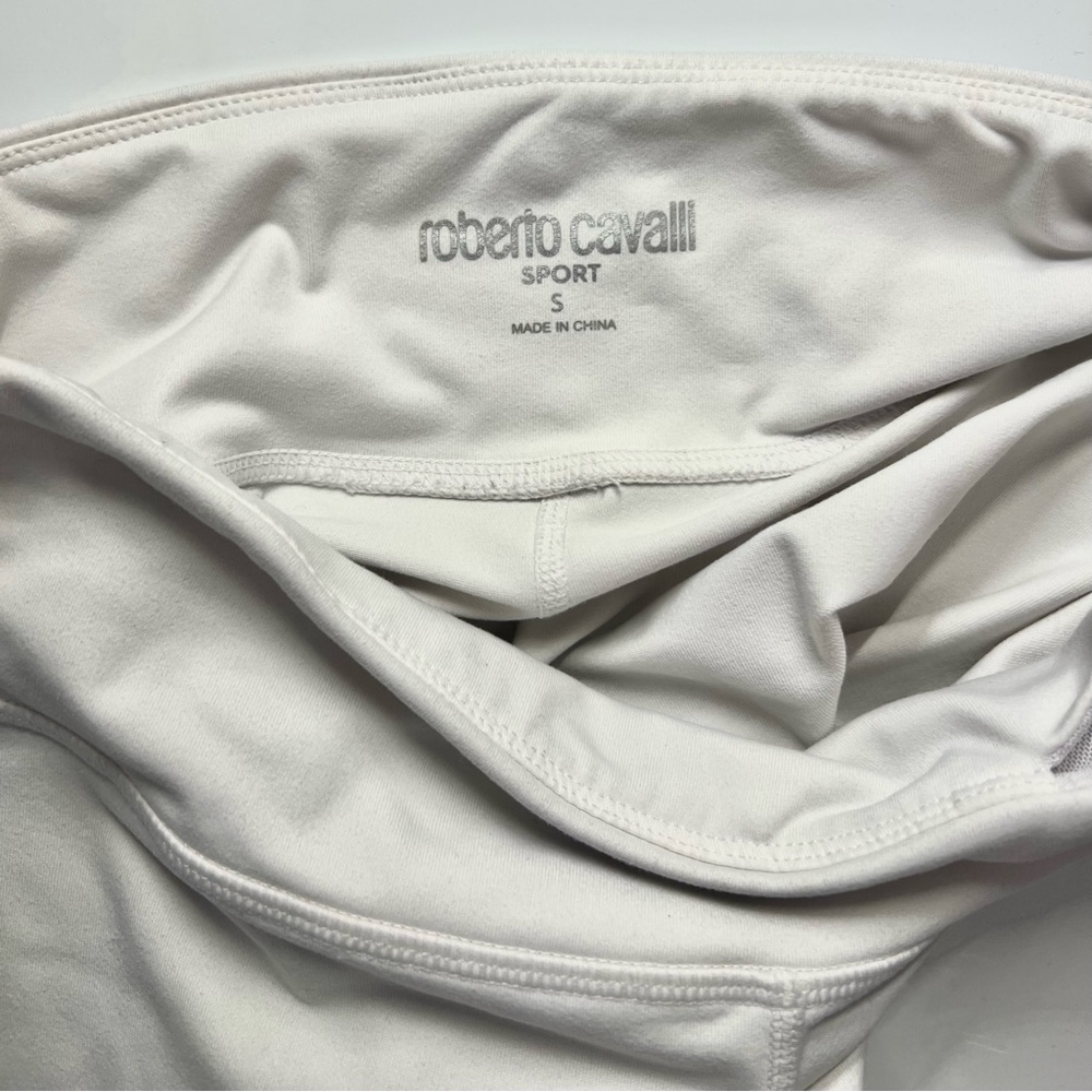 Roberto Cavalli Sport White Leggings with Metallic Silver Leopard Logo Print - Picture 4 of 7